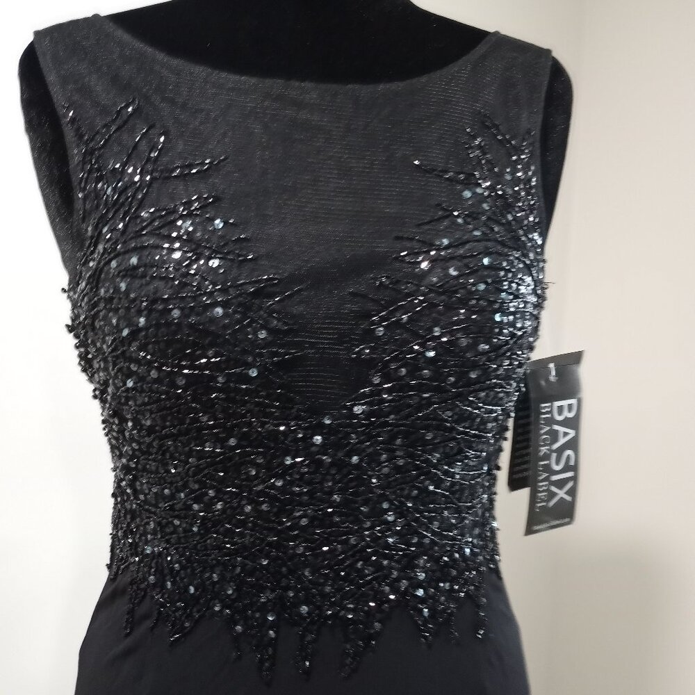 NEW BASIX BLACK LABEL EMBELLISHED BEADED SHEER COCKTAIL DRESS WOMEN SIZE 6